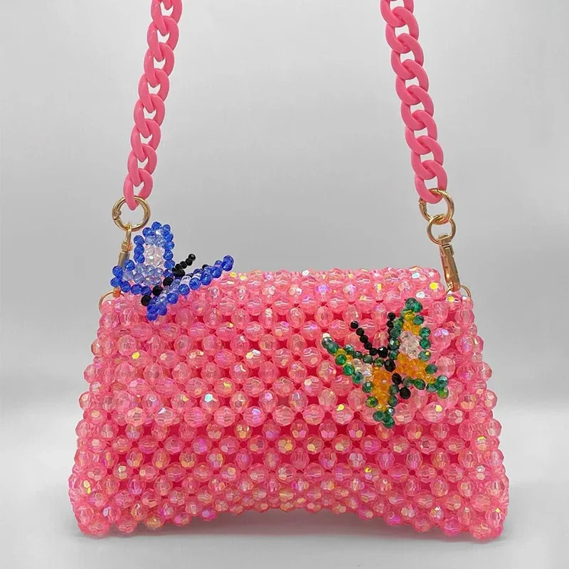 

Acrylic Woven Bling Butterfly Handsewn Inner Bag 2024 New Handmade Beaded Women's Bag Single Shoulder Crossbody Hourglass Bags