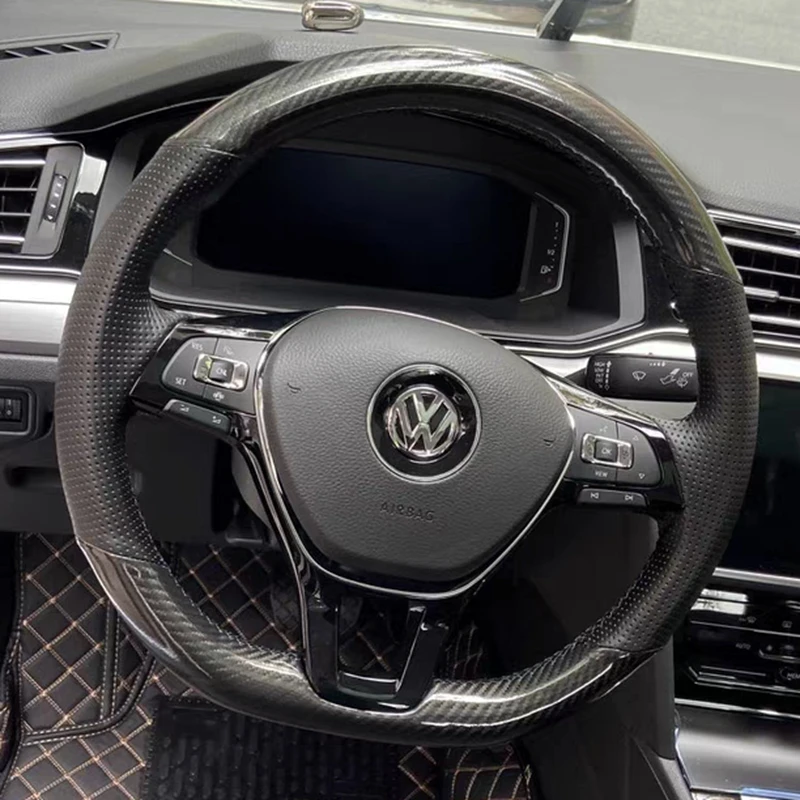 

Custom Car Steering Wheel Cover Carbon Fiber Genuine Leather 100% Fit For Volkswagen Vw Golf 7 Mk7 Nieuwe Polo jetta Passat B8