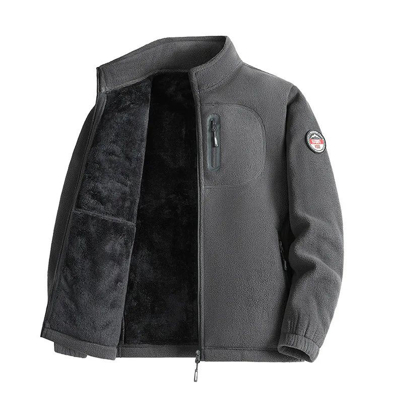 Nueva chaqueta polar 2025 para hombre, abrigo cálido de invierno con cuello levantado, fibra de poliéster gruesa, ropa superior de talla grande, cierre de cremallera informal