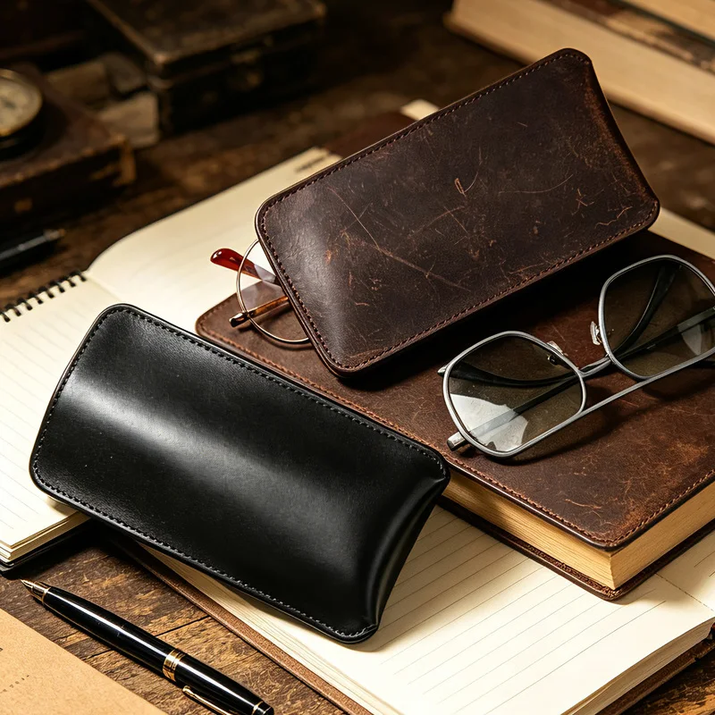 Genuine Leather Sunglasses Storage Bag Multifunctional Glasses Pouch Crazy Horse Leather Sun Glasses Case Cover Pocket