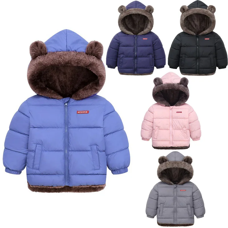 Baby Boys Girls Thick Jackets Winter Hooded Cotton Outerwear Children\'s Cashmere Padded Fleece Coat Kids Warm Snowsuit Clothes