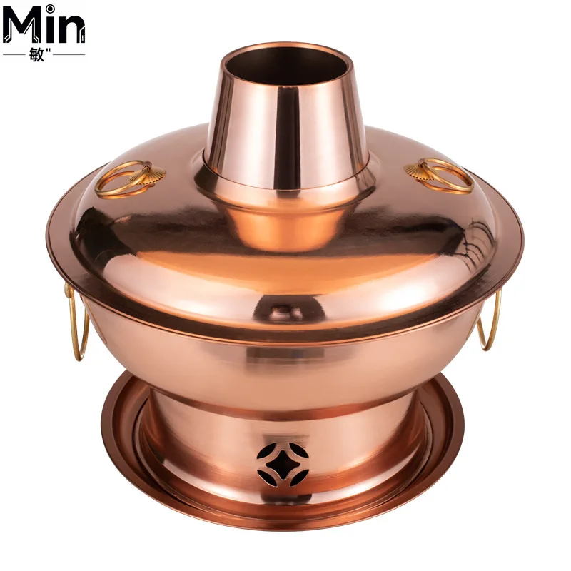 Thickened Pure Copper Chinese Style Charcoal Hot Pot Traditional Beijing Double Sided Copper Hot Pot For Home Restaurant