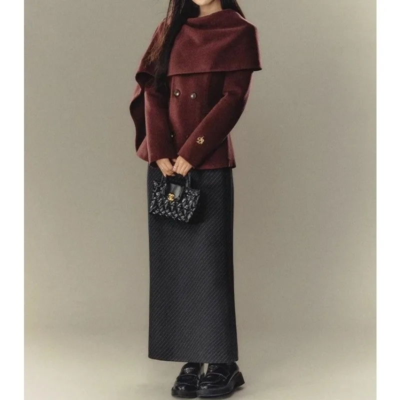 

Temperament shawl coat high-end autumn and winter new warm thickened woolen coat