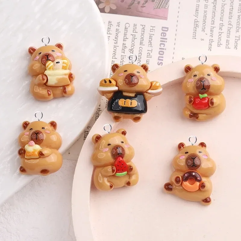 10Pcs Kawaii Cartoon Capybara Resin Floating Charms Cute Animal Flatback Pendants DIY Jewelry Making for Earrings Keychain