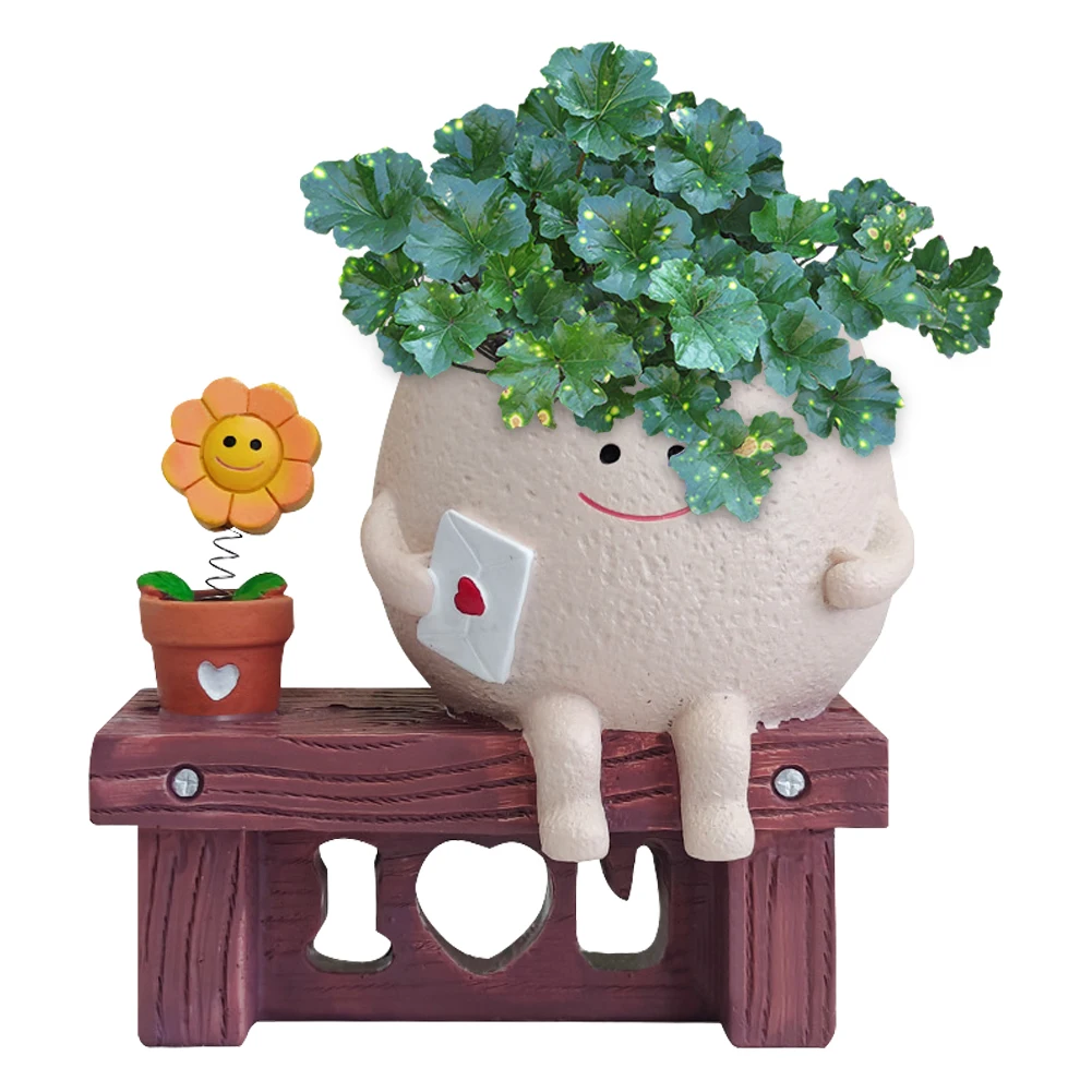 Smile Face Planter Pot Resin Unique Cute Head Flower Planter Unique Sit Long Chair Succulent Pots for String of Pearls Plant