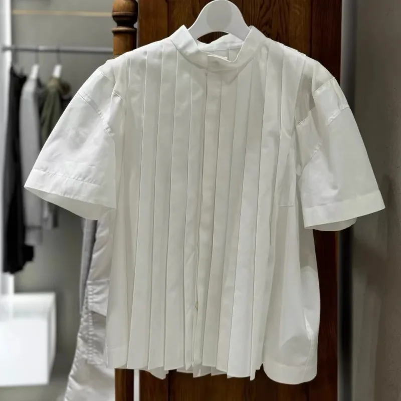 2025 Spring/Summer New Style Ruffled Short-Sleeved Loose-Fitting Casual T-Shirt with Buttoned Blouse for Women y2k top