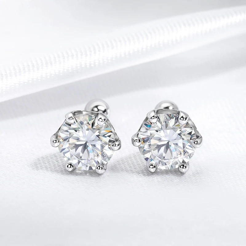 FEOBUR 0.2-4Carat Moissanite Stud Earring Screw Backs S925 Silver Women Brilliant Diamond Ear Studs Party Fine Jewelry Gifts