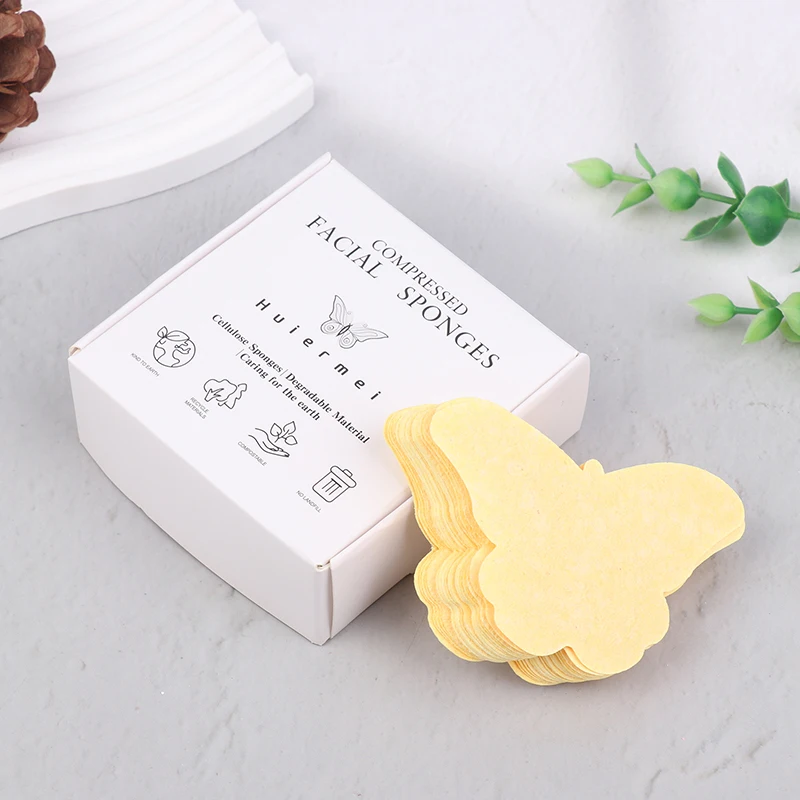 20개입/박스 나비 모양 압축 페이셜 스펀지 화장품 하이드로테라피 스펀지 스파 페이스 패드 클렌징 메이크업 제거 각질 제거용
