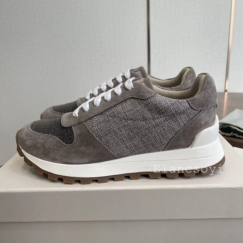Casual Sneakers Women Lace Up Patchwork String Bead Flat Shoes Spring Autumn Thick Sole Breathable Daddy Shoes Running Shoes