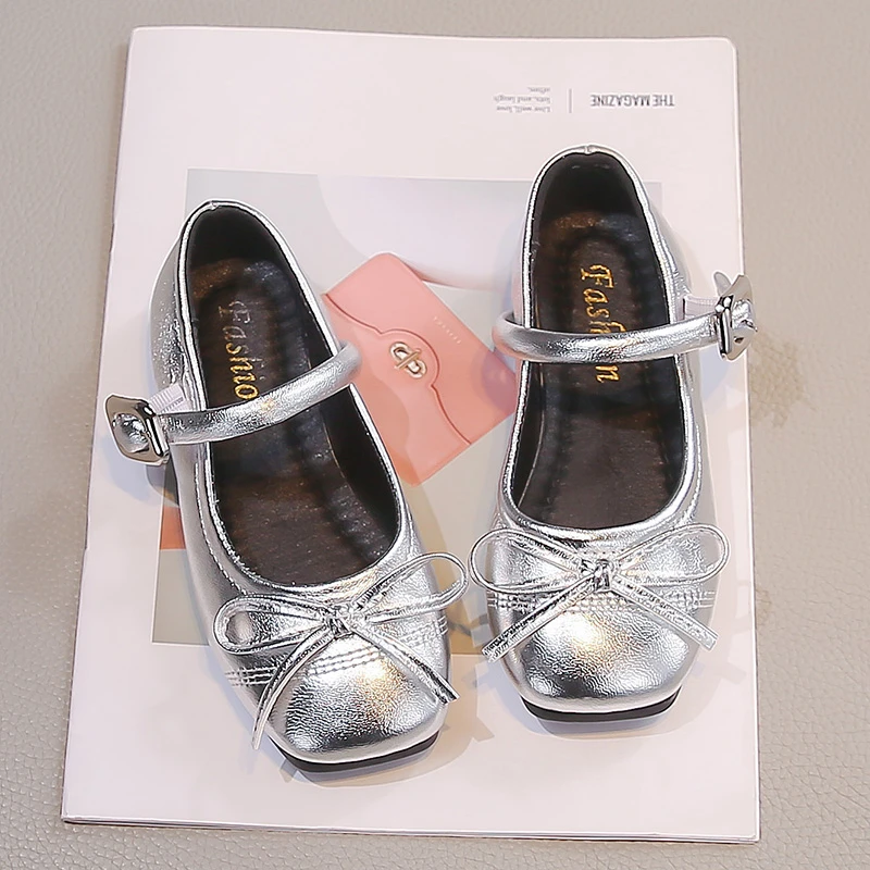 Little Girls Square Toe Mary Jane Flats Bow Decor Adjustable Buckle Strap Soft Anti Slip Sole Casual Daily Walking Dress Shoes