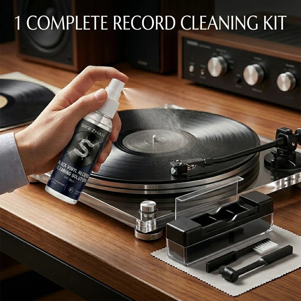Vinyl Record Cleaning Kit, Anti‑Static Cleaner Spray with Record & Needle Brush, Removes Dust Stains for Better LP Sound Quality