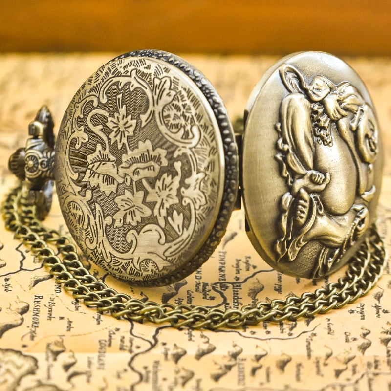 Retro Bronze Steampunk Maitreya Buddha Flip-Top Male And Female Student Gift Quartz Necklace Commemorative Pocket Watch