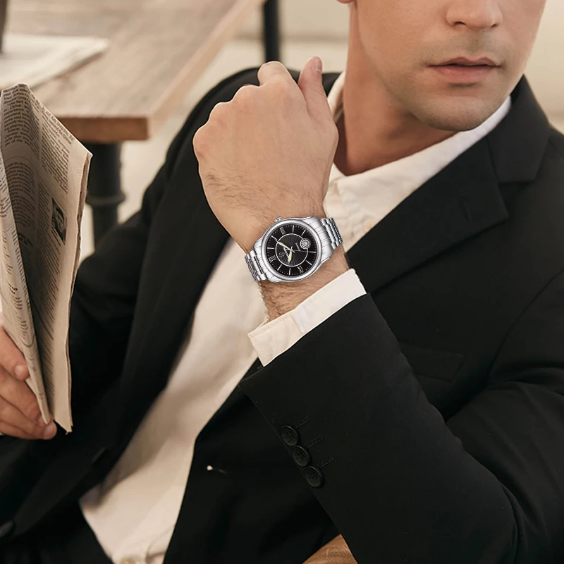 MAXVITON Men's Genuine Automatic Mechanical Watch, Business Casual, Luminous, Waterproof, With Calendar, See-through Case Back