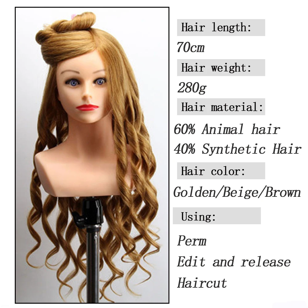 28'' Hairdressing Training Mannequin Head with Shoulder 60% Animal Hair for Hairstyling Practice And Braiding
