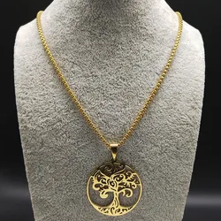 Tree of Life Stainless Steel Necklaces Gold Color Women Sweater Long Chain Necklaces Jewelry arbre de vie acier inoxydable