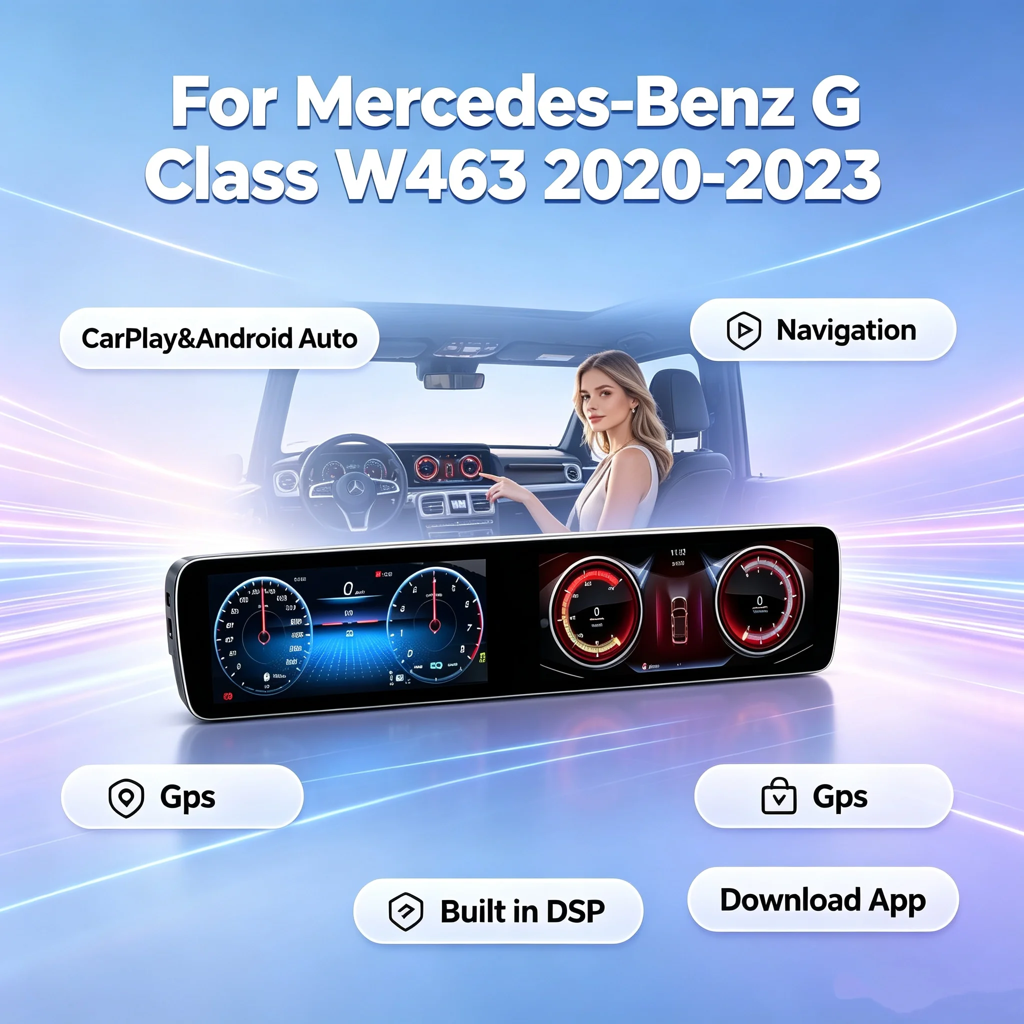 12.3+12.3 Inch Dual Screen For Mercedes BENZ G-Class W463 2023-2025 Navi 4G Car Radio Android Video Player GPS WIFI AHD CarPlay
