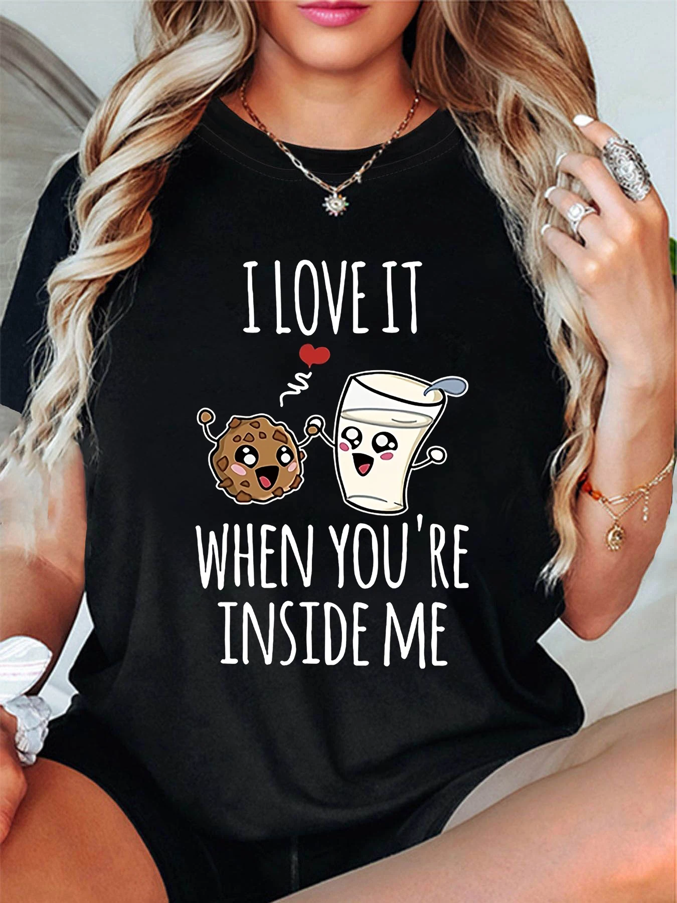 

Women's T-shirt Short Sleeve I LOVE IT WHEN YOU'RE INSIDE ME Letter Print Crew Neck Casual Top For Summer & Spring