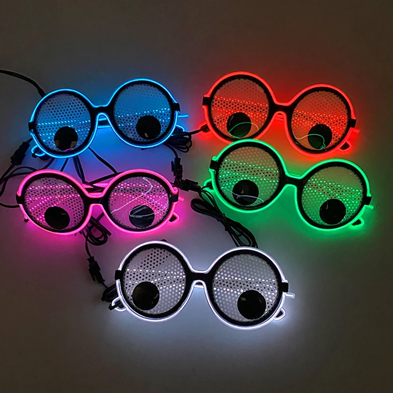 Newstyle LED Luminous Glasses For Party NightClub Concert CHRISTMA Photo DECOR EL Black Eyeball Round Frame Funny Glasses