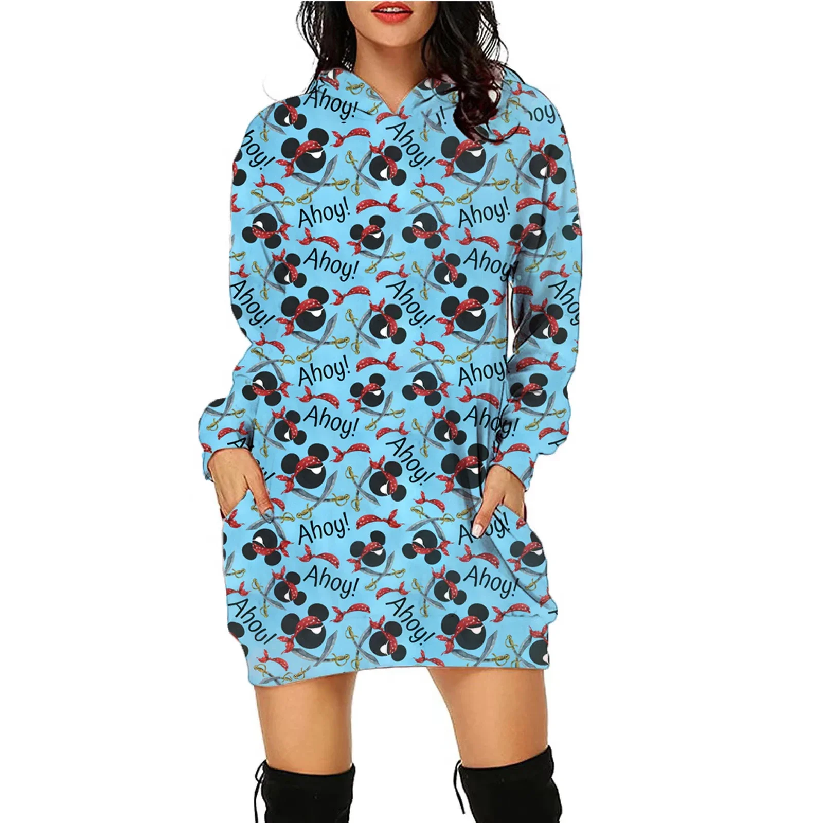 

Disney Pirate Mickey Ahoy Dress Hoodie Dress Sweater Fashion Disney Dress Sweatshirt Dress 3d Allover Printed Hoodie for Women