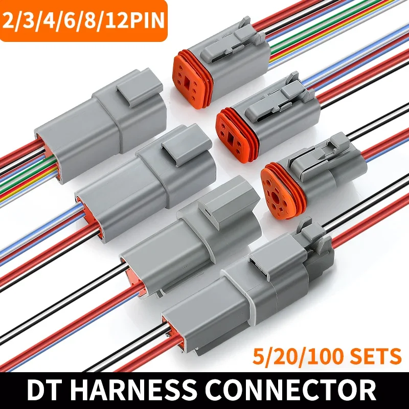 

5/20/100 Sets Deutsch DT connector with 15cm Wiring harness DT06-2S/DT04-2P 2P 3P 4P 6P 8P 12P waterproof electrical connector