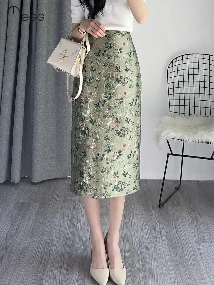 

2023 Women Spring Summer Fashion Floral Print Long Skirts Female High Waist Pencil Skirts Ladies Slim Package Hip Skirts U306