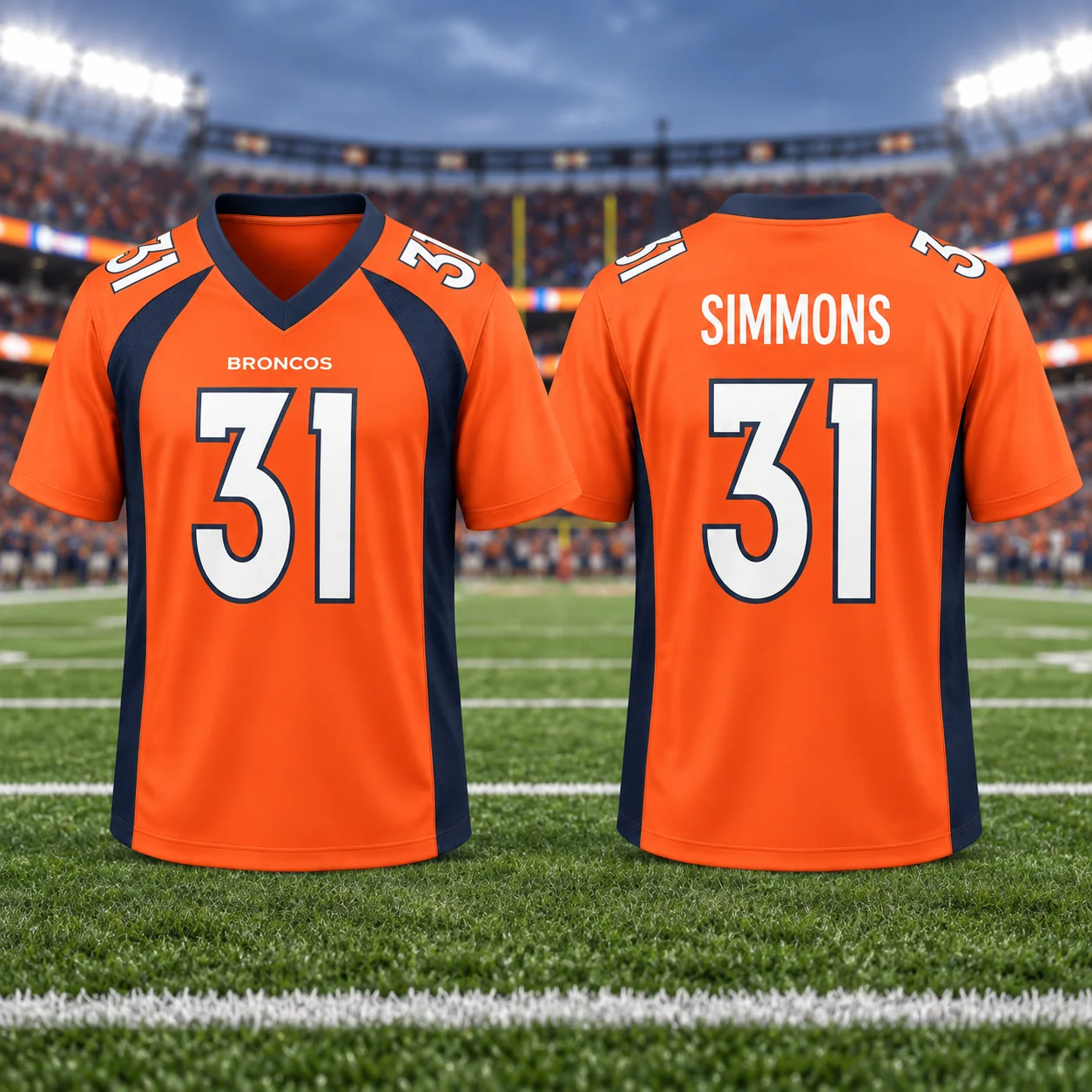 #31 Simmons  Football Jersey Men Orange V-Neck Short Sleeve Sports Uniform Fan Gift