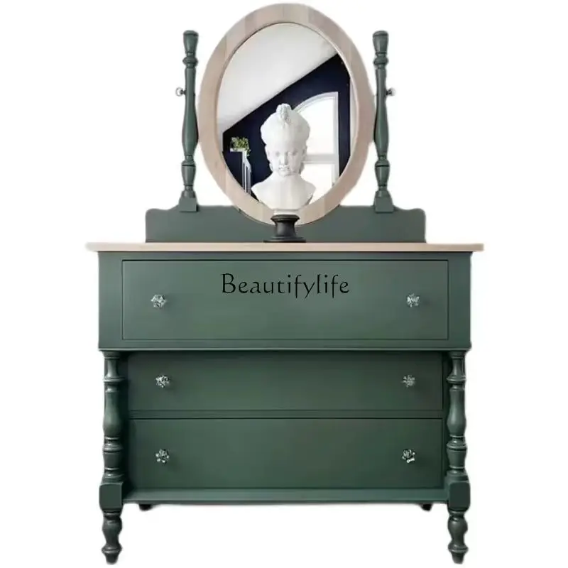 

French retro green chest dresser light luxury bedroom solid wood dresser Nordic style