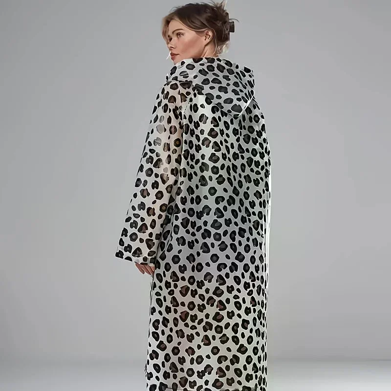 EVA Fashion Leopard Print Rain Poncho- Lightweight, Packable, Windproof, All-Season Thickened Full-Body Raincoat Hooded