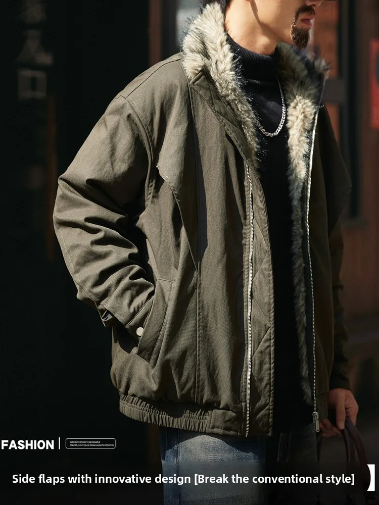 Abrigo de algodón de piel de visón falsa de Jaet para hombre Retro americano Sle, textura de pico de trigo cálida para invierno, águila de montaña con sentido