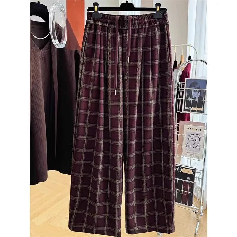 

Мужские повседневные брюки больших размеров в стиле ретро, в клетку, свободного прямого кроя, широкие штанины, осень-зима, для отдыха