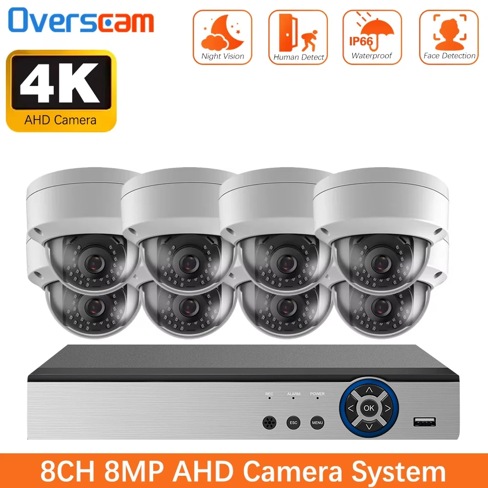 4K AHD DVR 8CH CCTV System 8MP Security Dome Cameras IR Indoor Outdoor Video Surveillance CCTV Kit Face Motion Detection Kit