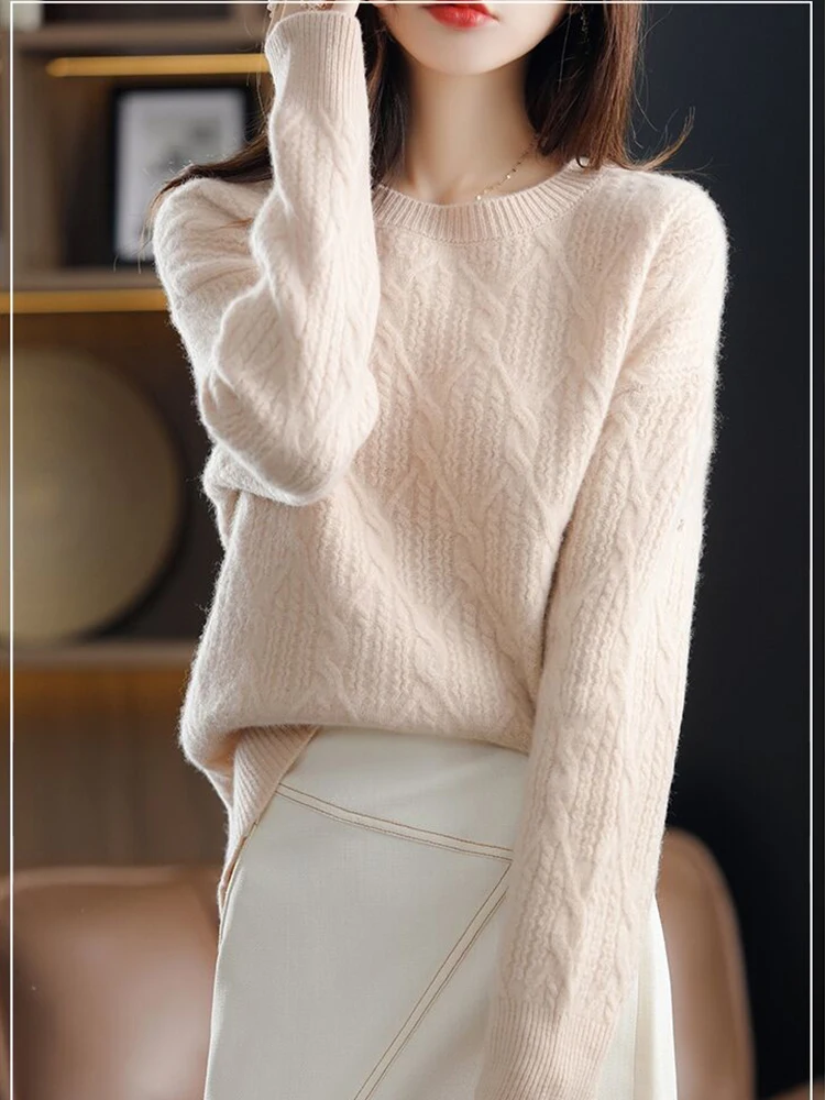 Fashion Loose Cashmere Women Sweater Autumn Winter Soft Warm Long Sleeve Solid Jumper Knitted Sweaters for Female Pullover Tops