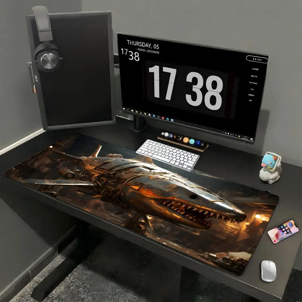 

Large Shark Mouse Pad Large Desk Accessories Desk Pad Rubber Base with Stitched Edge Mousepad Non-Slip Mousepad for Office 40X90