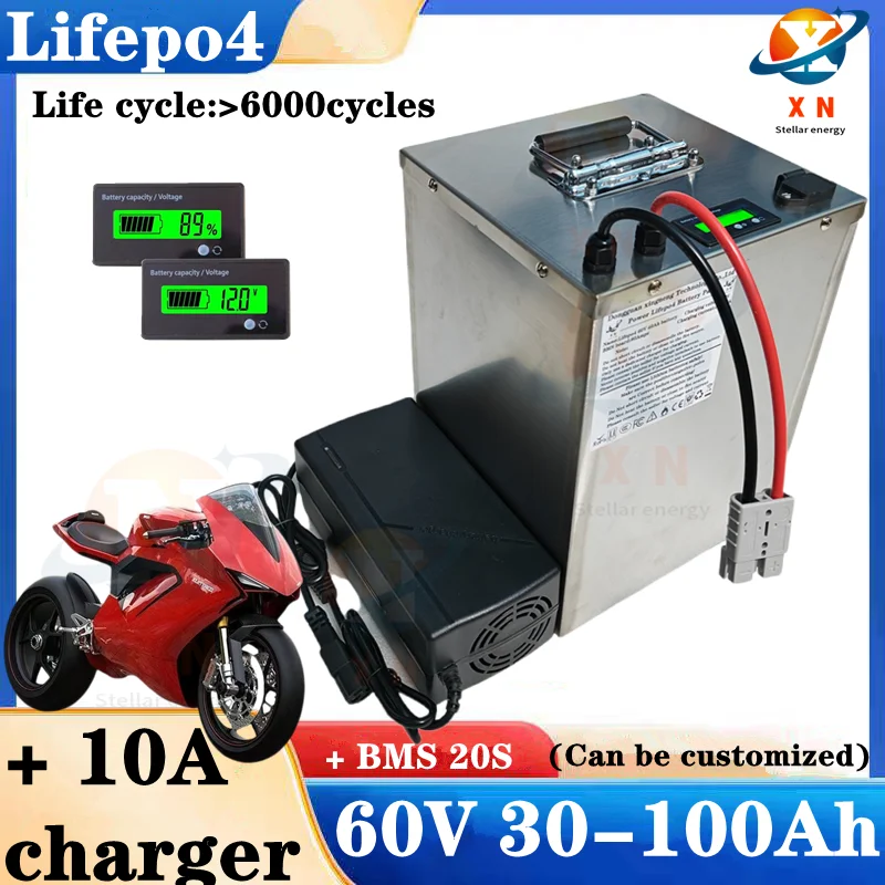 Lifepo4 BMS 20S 60V 30Ah 40Ah 50Ah 60Ah 70Ah 80Ah 90Ah 100Ah Lithium Battery for 3000W Rickshaw Scooter Bicycle Motorcycle