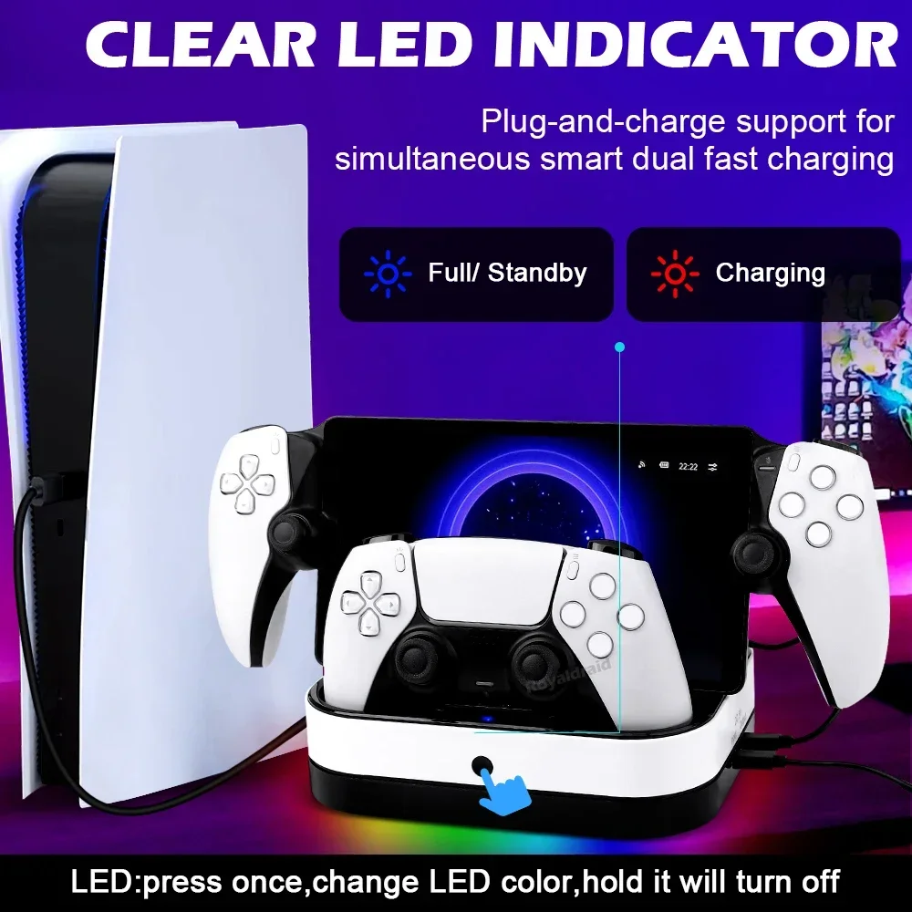 For PS5 Controller Charger Stand LED Indicator & RGB Light D