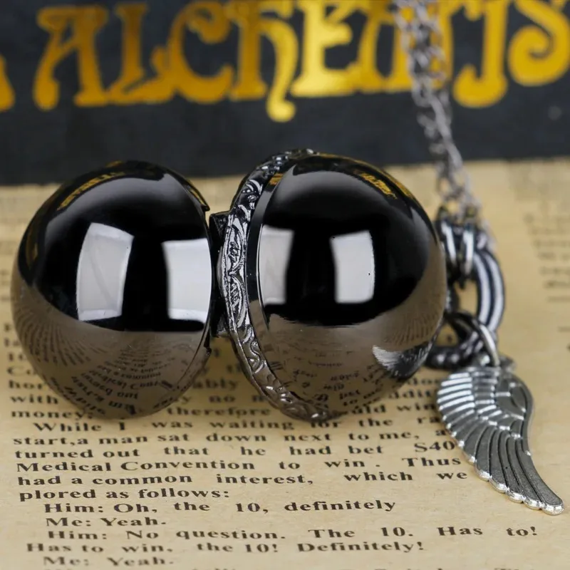 أسود ناعم كروية كوارتز ساعة الجيب أجنحة الأرقام العربية الهاتفي هدايا الطلاب للجنسين خمر قلادة على مدار الساعة الهدايا