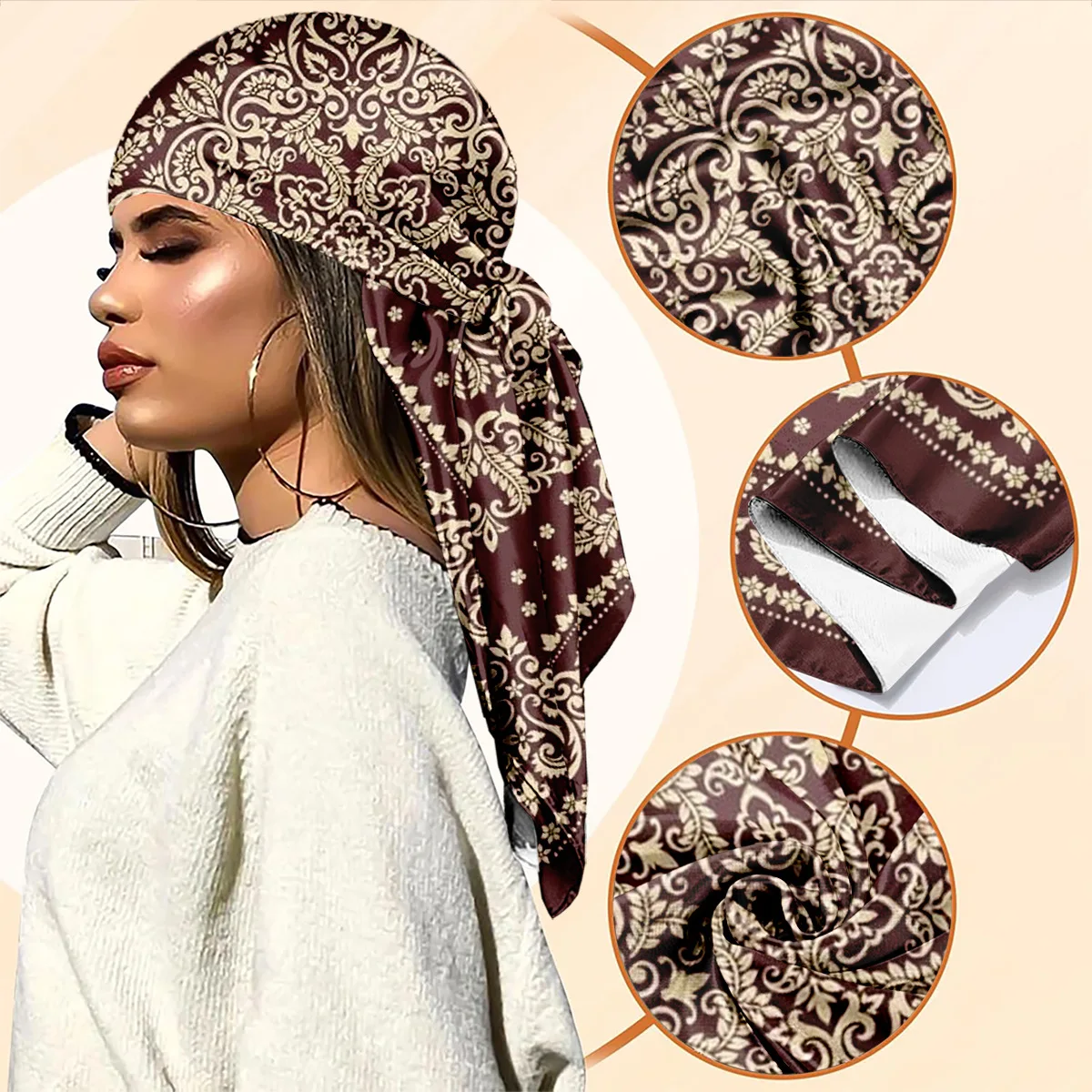 Vintage Paisley Wine Red Silk Head Scarf Women Fashion Elegant Versatile Square Scarf Accessory Cross Border Trendy Headwrap
