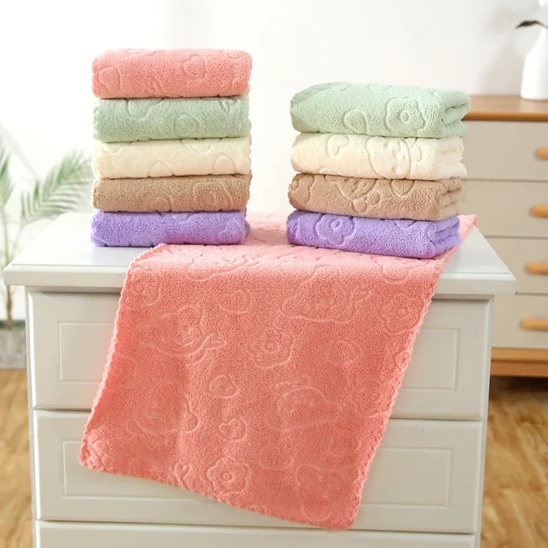 Ultra-Soft Cute Bear & Floral Embossed Hand Towels Super Absorbent Quick-Dry Face Towels for Home Bathroom