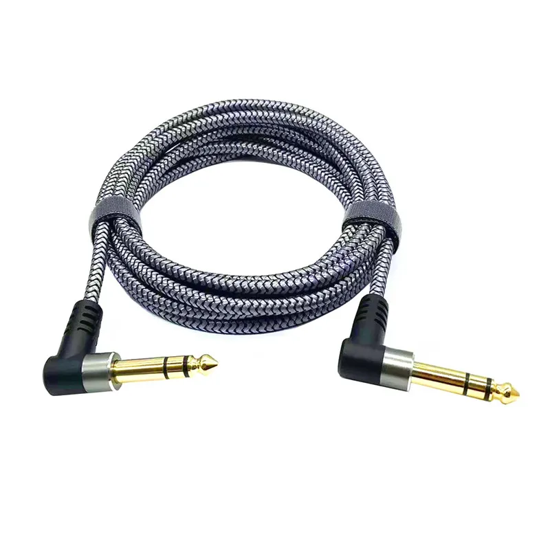 90 degrees 6.35 mm (1/4) TRS to 6.35 mm (1/4) TRS stereo audio cable male to male straight for electric guitar, bass, mandolin