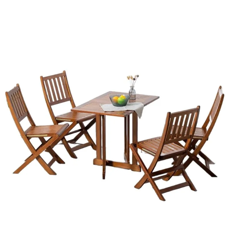 

Balcony table and chair set Household Outdoor Solid wood portable camping tea drinking Small