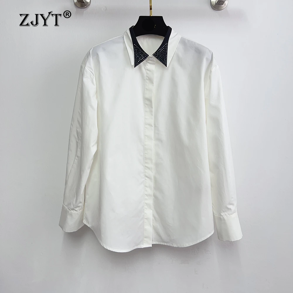 

ZJYT 100% хлопковые белые блузки и рубашки для женщин, новинка весны 2026, модная повседневная рубашка с длинным рукавом, женские топы для работы и офиса