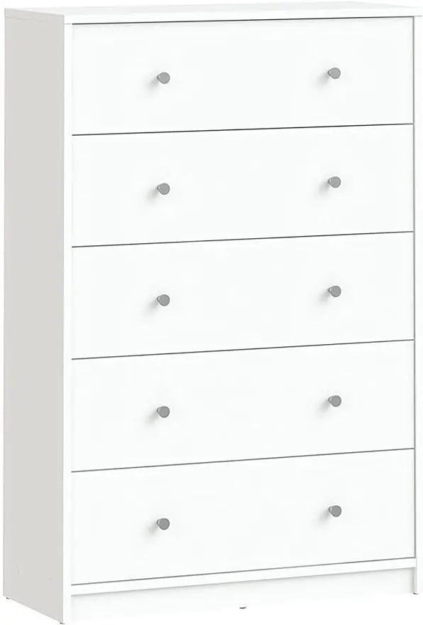 5 Drawer Chest, Modern Dresser Chest of Drawers, Tall Wood Dresser Storage Cabinet for Living Room, Entryway, White