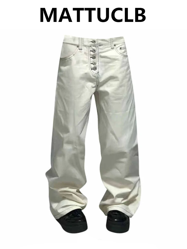 

Женские широкие джинсы из белого денима в американском ретро-стиле, дизайнерские мужские брюки Y2K, широкие ковбойские брюки в японском стиле Харадзюку, длинные брюки