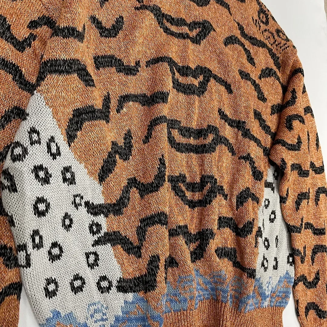 Kapital Vintage Non Hirata Hiroshi Tiger Printed Fashion Japan Round Neck Knitted Sweater Men's Loose Long Sleeve Pullover