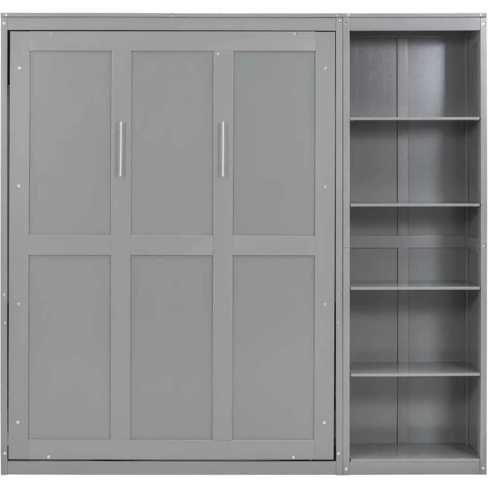 S8e735ee9191f43eabcb87bd869b425b5v Grey Full Size Murphy Bed with Shelf for Small Rooms and Families