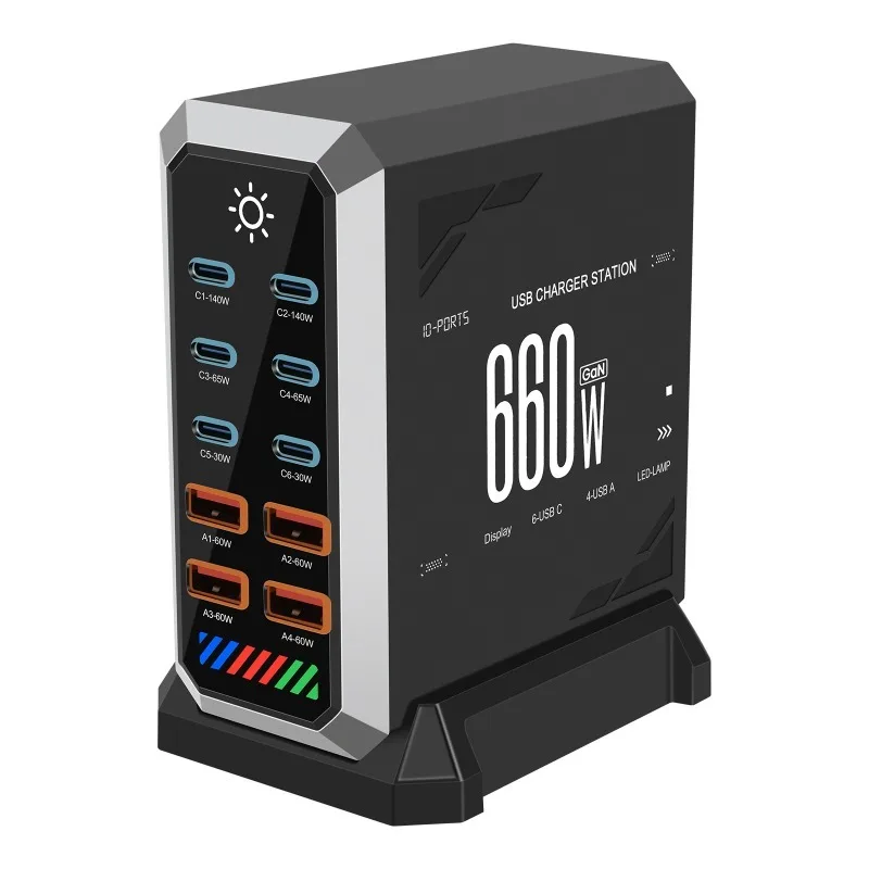 Multifunctional usb10 in one, gallium nitride charger high power desktop charging station for notebook, tablet, mobile phone