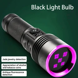 High Power Black Mirror Purple Light Detection Torch Powerful 365NM UV Flashlight Type-C USB Rechargeable LED Ultraviolet Lamp