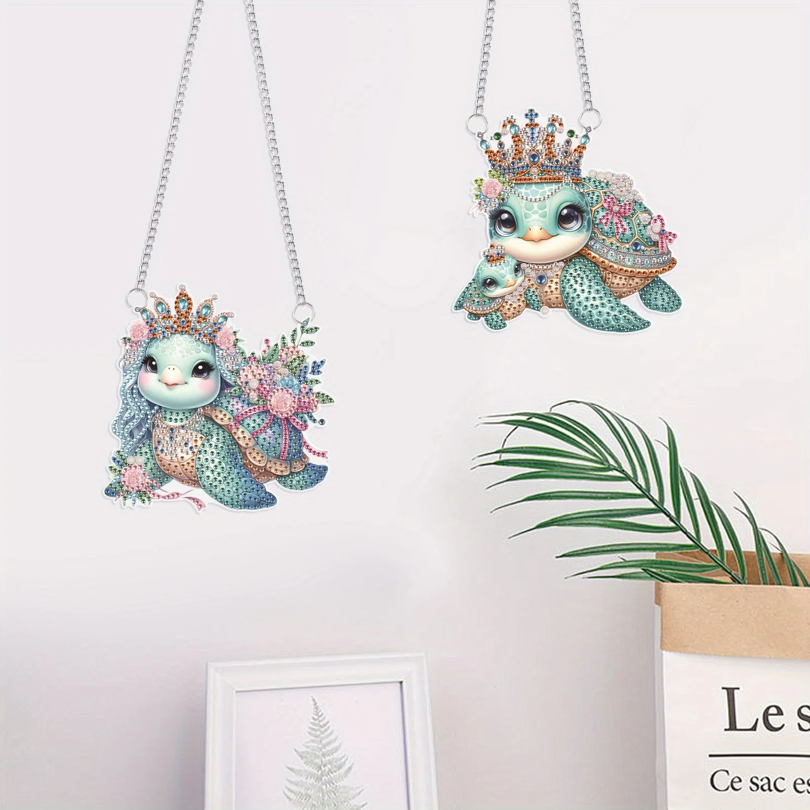 مجموعة رسم مرسومة بحرف ماسية معلقة للبالغين والمبتدئين ، سلحفاة جميلة ، شكل خاص ، رسم فني ، ديكور نافذة ، 2 * #6