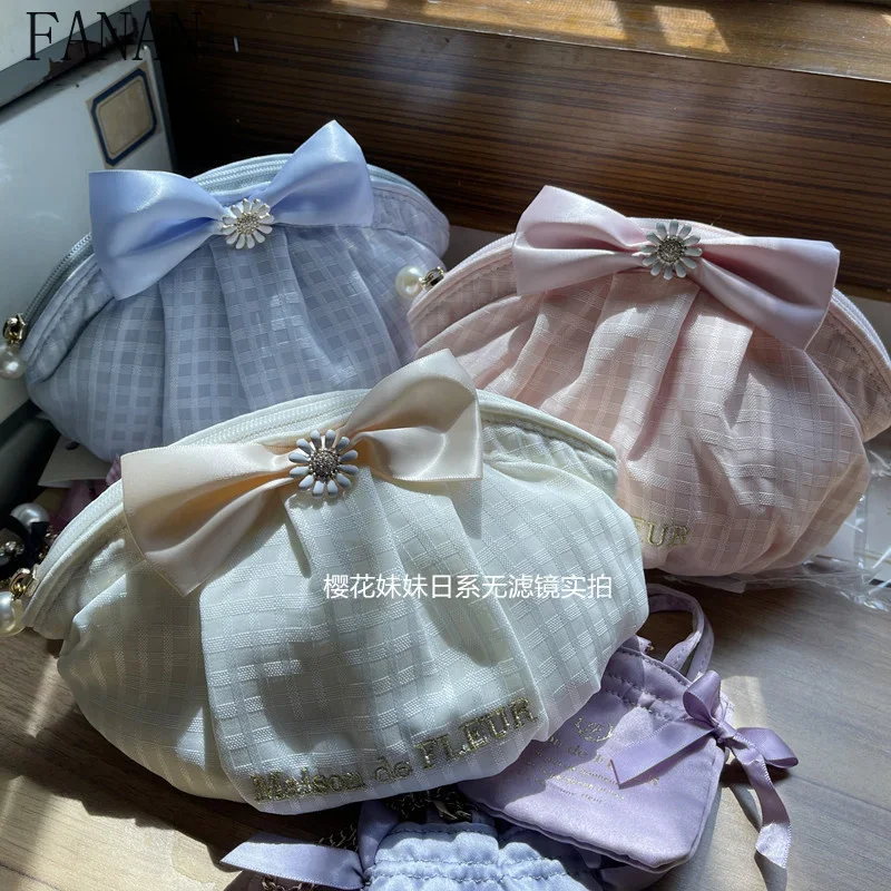 Новинка 2025, летние портативные сетчатые женские сумки в японском стиле, милые женские клатчи, повседневная элегантная косметичка женская