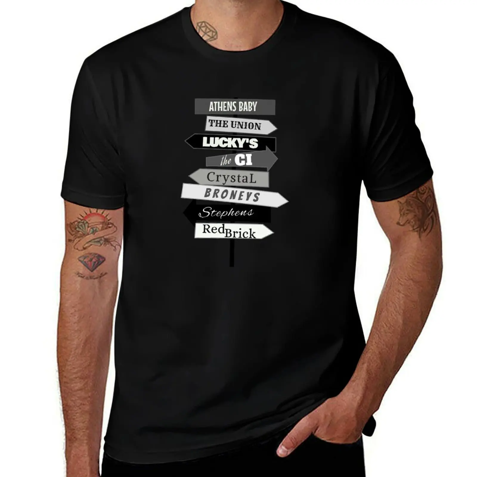Athens Bar Directional Sign B&W T-Shirt Street Fashion Casual Tee Shirt T-Shirt